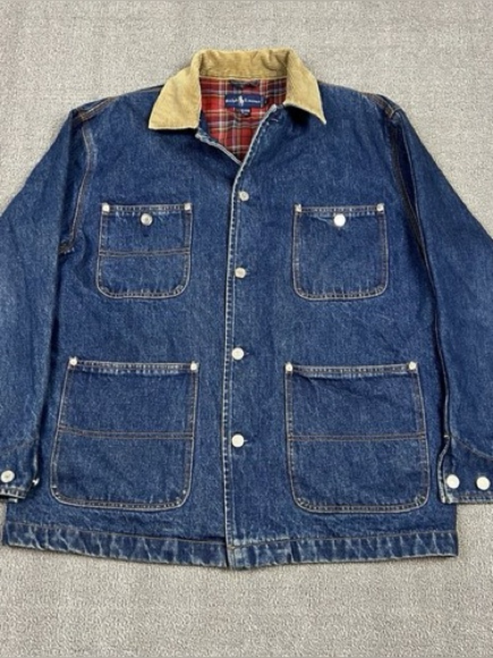 Vintage Polo Ralph Lauren Denim Chore Barn Jacket Cord Collar Men’s Large EUC